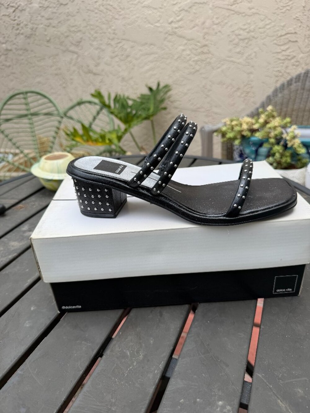 Dolce Vita Rye Black Studded Stella Slides - Size 7.5M